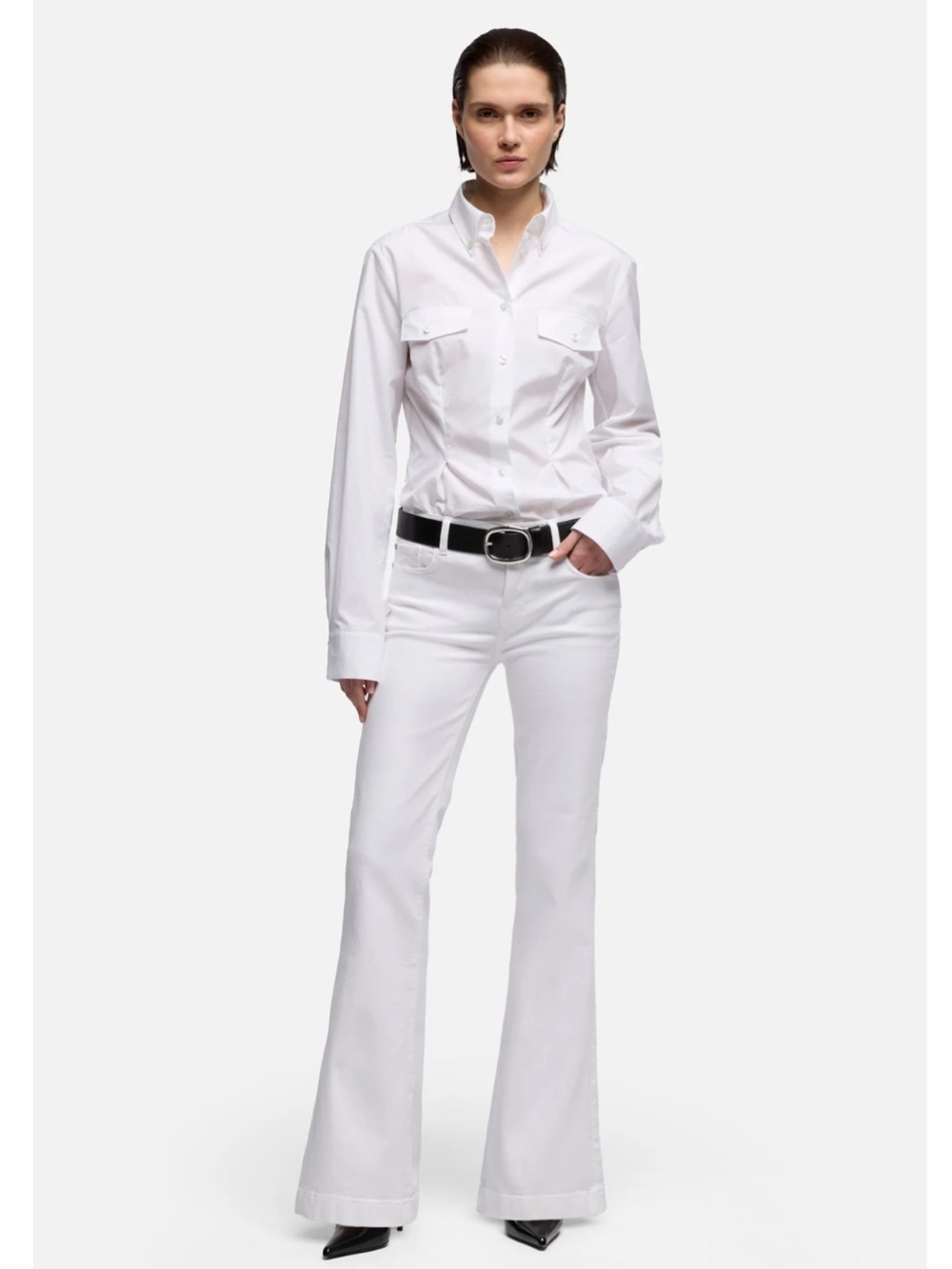 7 For All Mankind Tailorless Dojo Slim Illusion Jeans 27 White Flare Trouser Hem